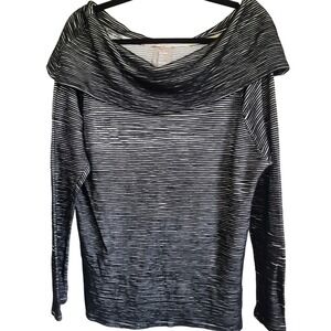 Dolan Anthropologie L Left Coast Collection Black White Striped Cowl Neck‎ Top